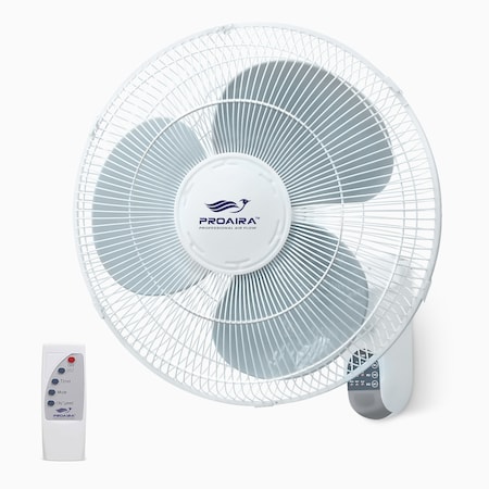 Proaira 16-inch Wall-Mount Oscillating Fan w/Adjustable Tilt w/Remote and Timer, White WF16RW